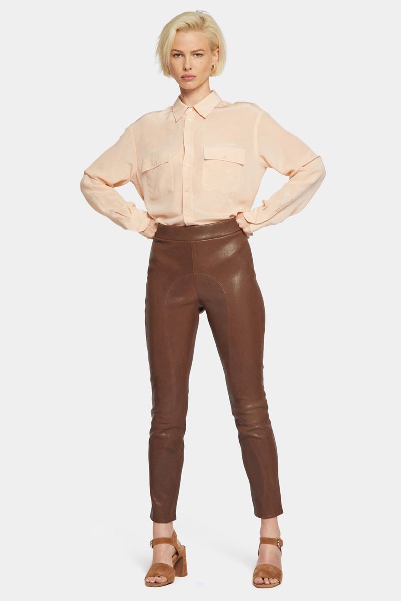 Brown Women's NYDJ Stretch Leather Leggings | NZ 912AESMBQ