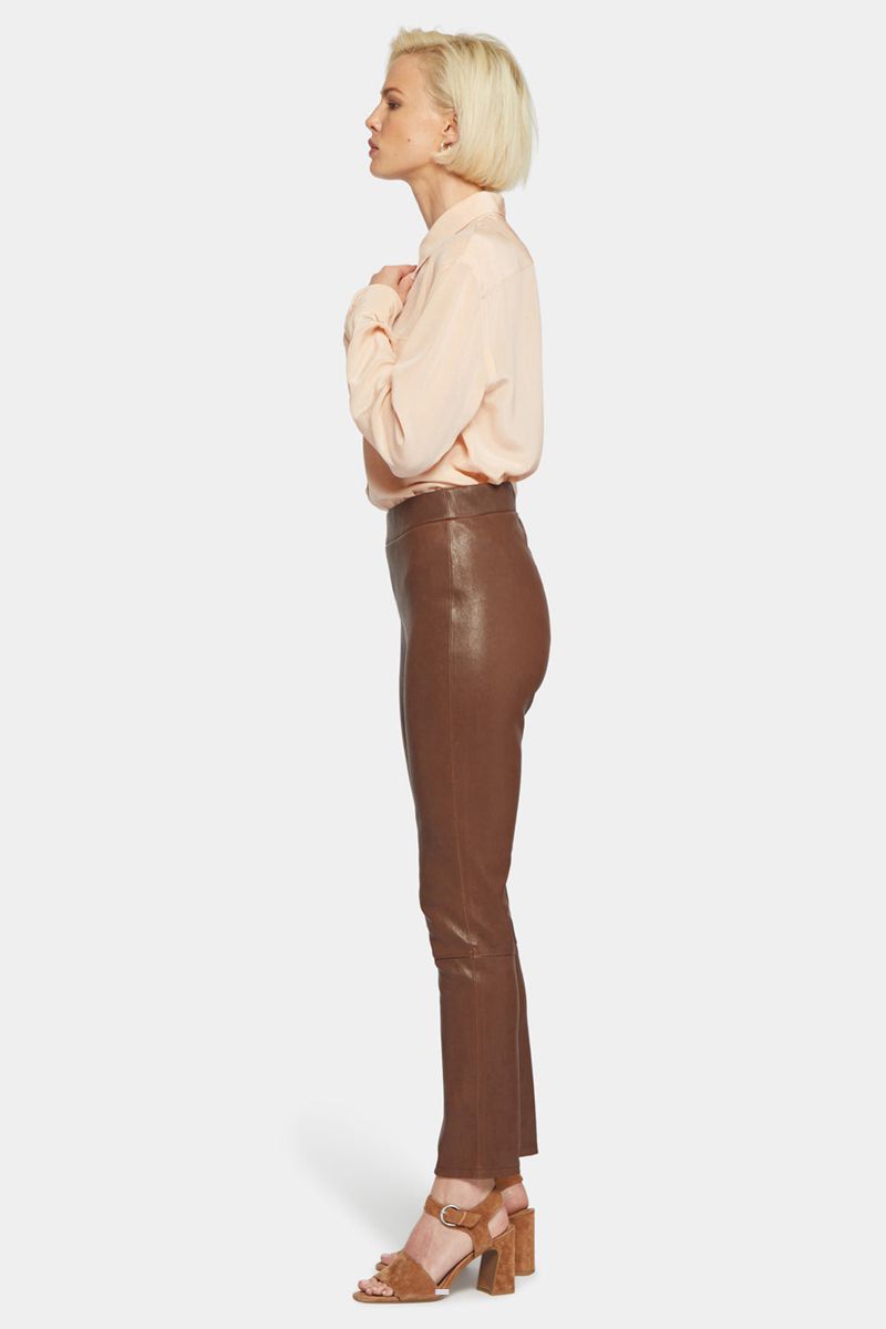 Brown Women's NYDJ Stretch Leather Leggings | NZ 912AESMBQ