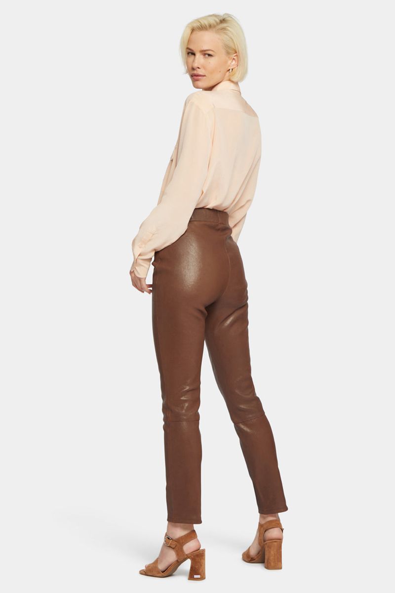 Brown Women's NYDJ Stretch Leather Leggings | NZ 912AESMBQ