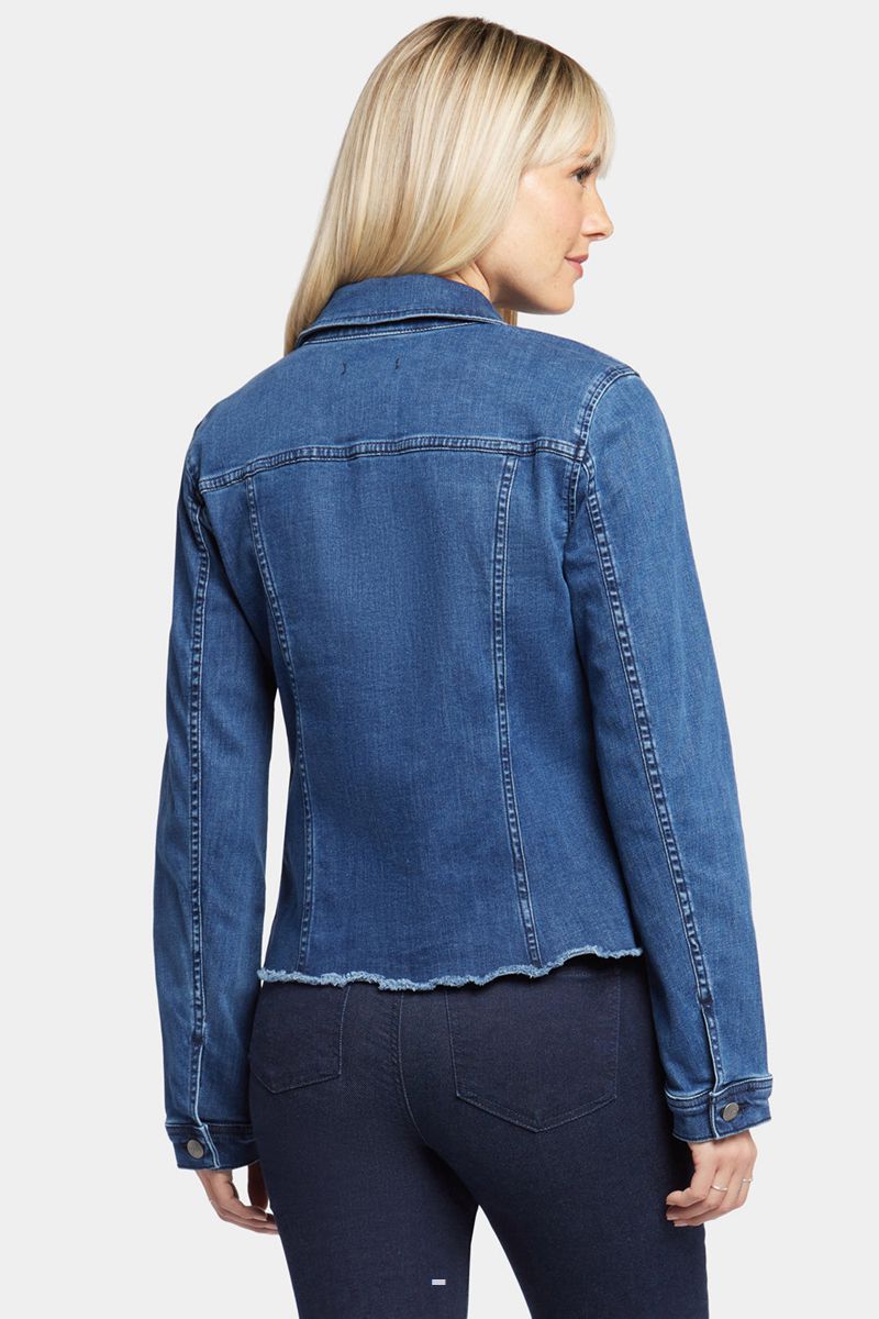 Dark Blue Women's NYDJ Frayed Hem Denim Jackets | NZ 580SBZQHI