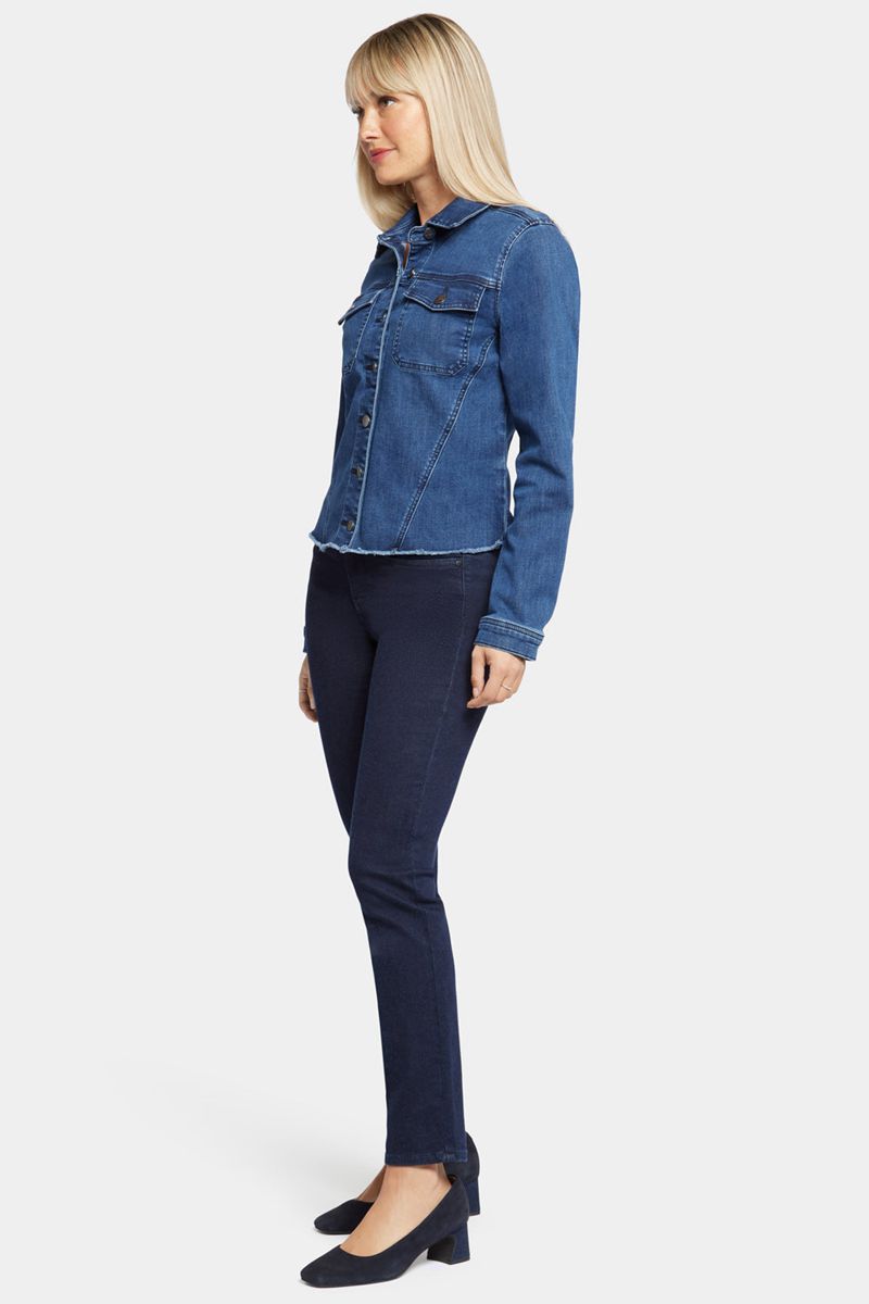 Dark Blue Women's NYDJ Frayed Hem Denim Jackets | NZ 580SBZQHI