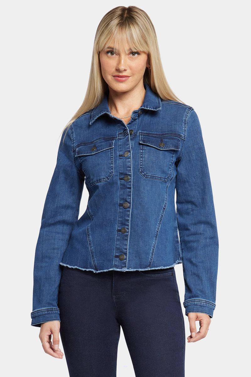 Dark Blue Women's NYDJ Frayed Hem Denim Jackets | NZ 580SBZQHI