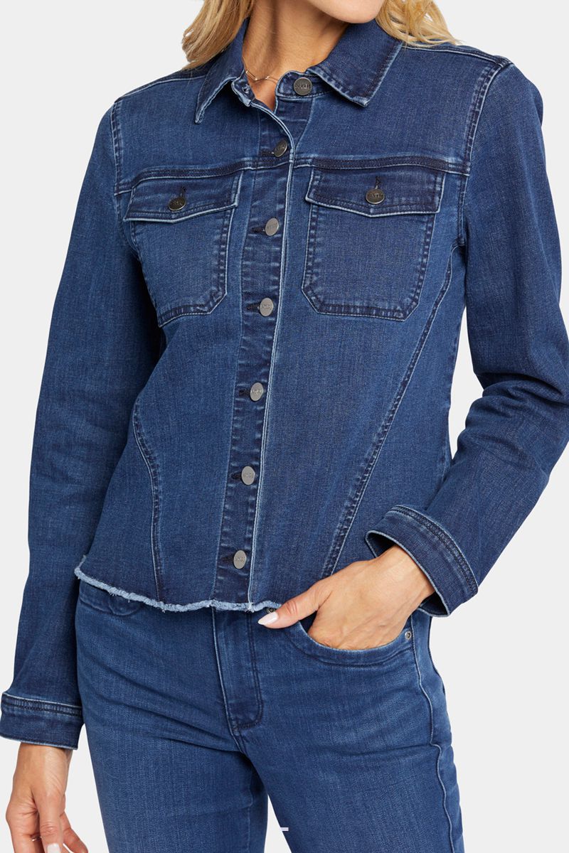 Dark Blue Women's NYDJ Frayed Hem Denim Jackets | NZ 580SBZQHI