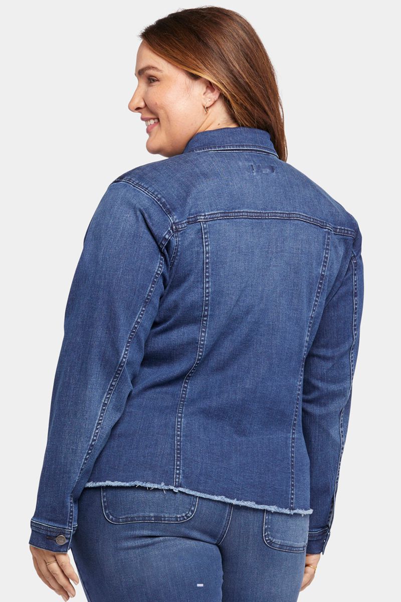 Dark Blue Women's NYDJ Plus Frayed Hem Denim Jackets | NZ 834IHVEWS