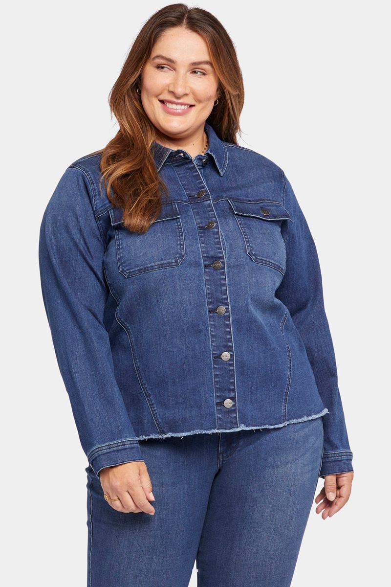 Dark Blue Women's NYDJ Plus Frayed Hem Denim Jackets | NZ 834IHVEWS