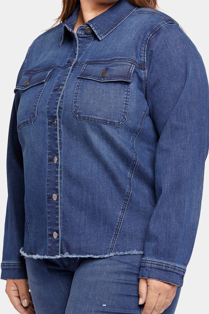 Dark Blue Women's NYDJ Plus Frayed Hem Denim Jackets | NZ 834IHVEWS