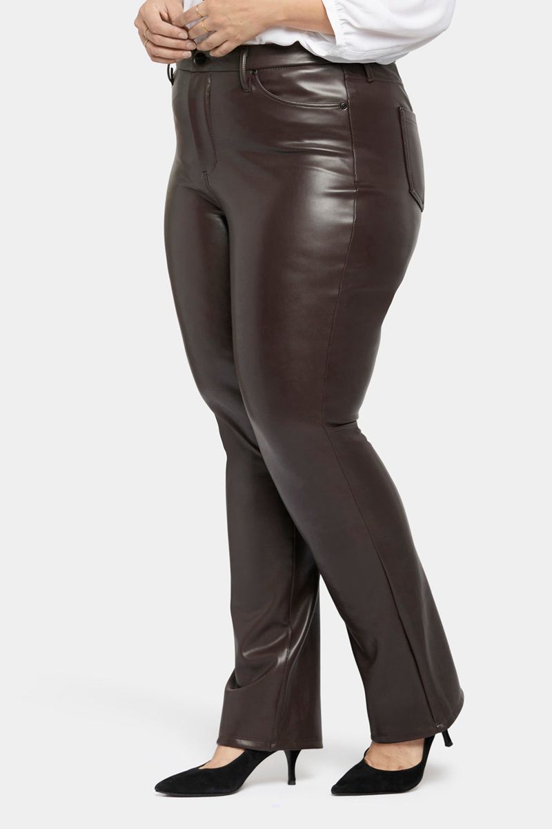 Dark Brown Women's NYDJ Plus Faux Leather Marilyn Straight Pants | NZ 092KLORJQ