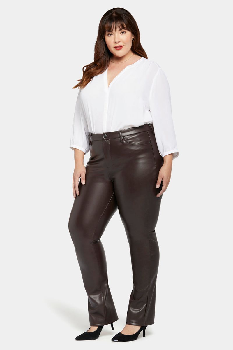 Dark Brown Women's NYDJ Plus Faux Leather Marilyn Straight Pants | NZ 092KLORJQ