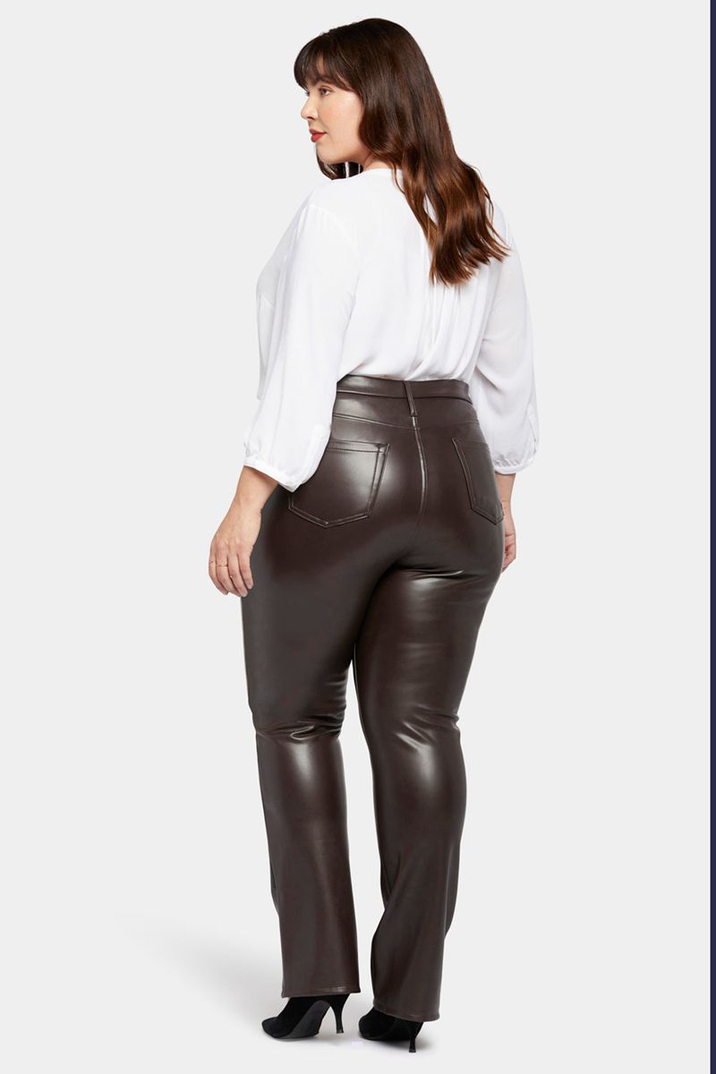 Dark Brown Women's NYDJ Plus Faux Leather Marilyn Straight Pants | NZ 092KLORJQ