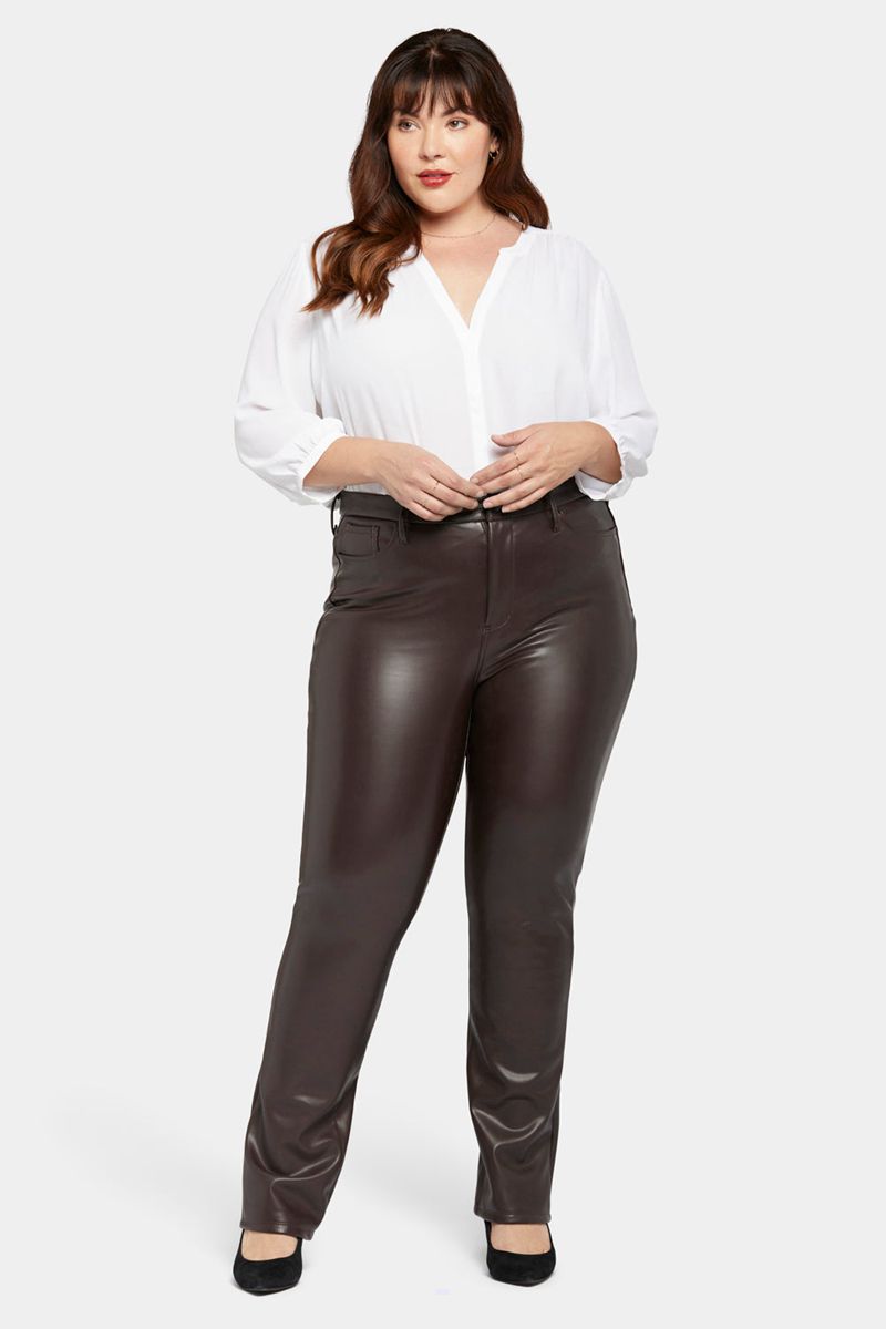 Dark Brown Women\'s NYDJ Plus Faux Leather Marilyn Straight Pants | NZ 092KLORJQ