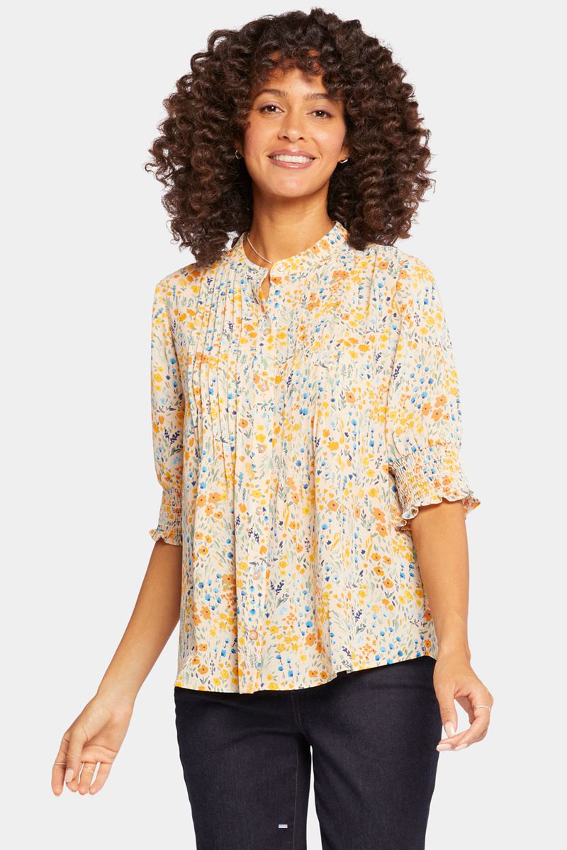 Flower Women\'s NYDJ Pleated Short Sleeved Blouse | NZ 165XUNCZQ