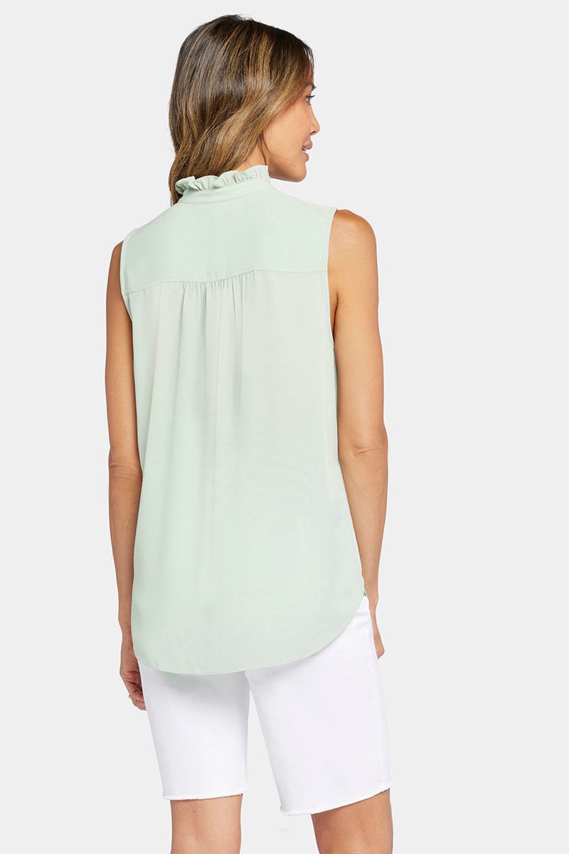 Green Women's NYDJ Sleeveless Ruffle Neck Blouse | NZ 357EXOJVM