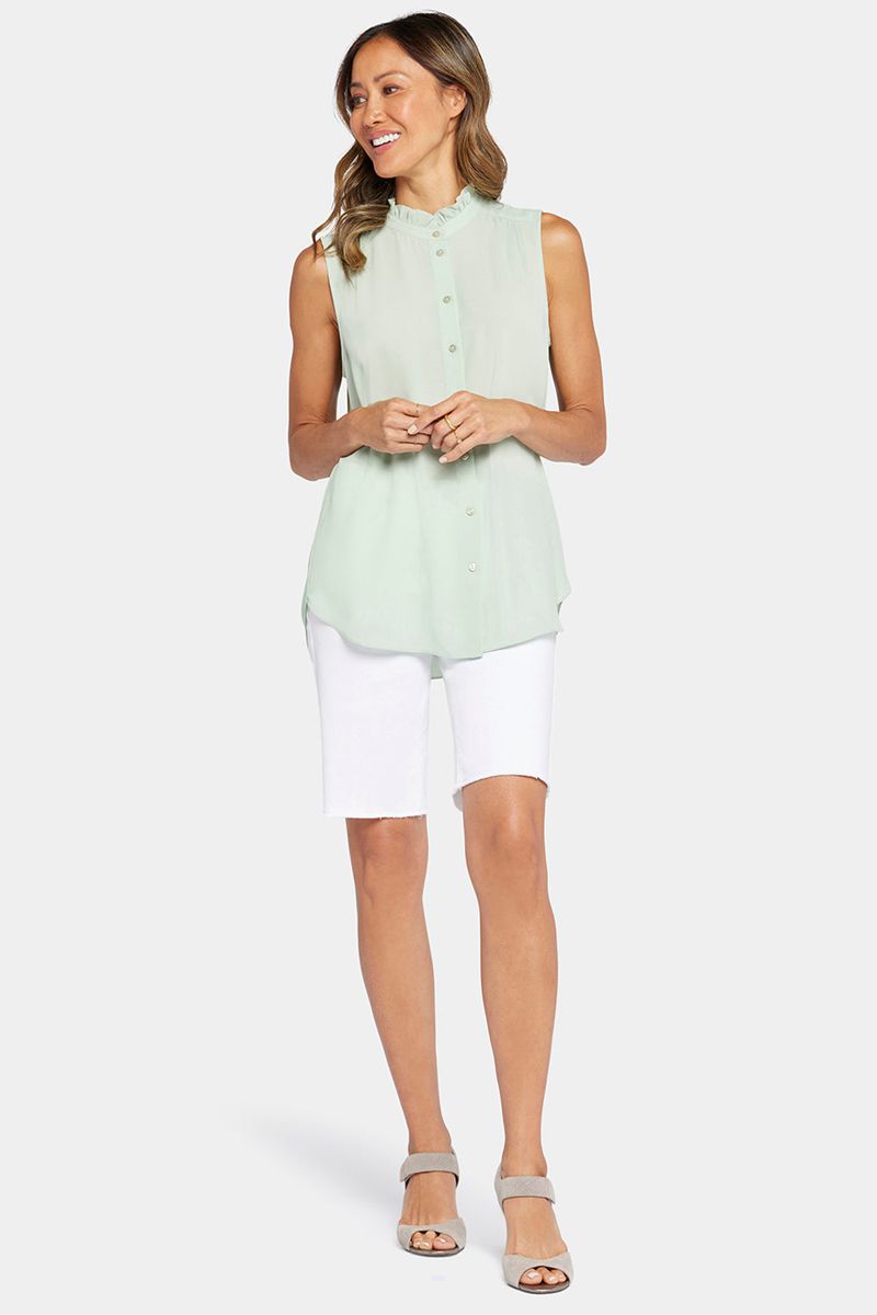 Green Women's NYDJ Sleeveless Ruffle Neck Blouse | NZ 357EXOJVM