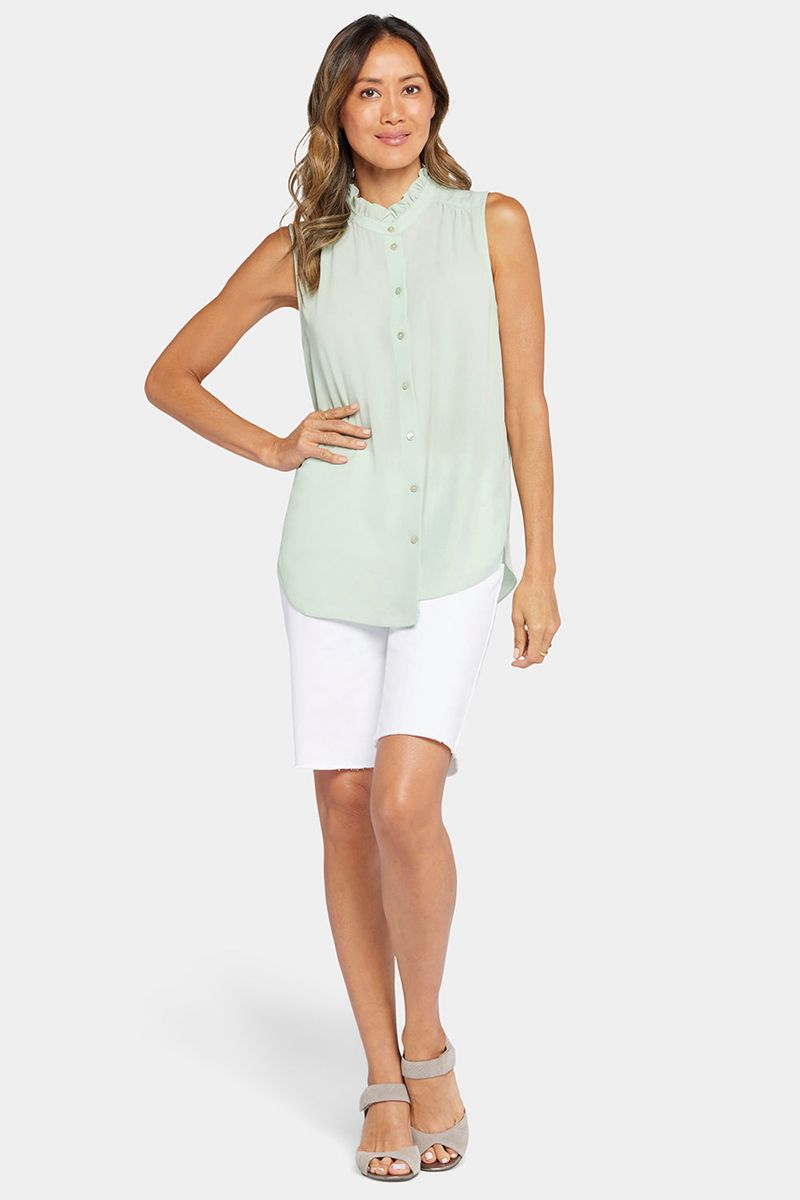 Green Women's NYDJ Sleeveless Ruffle Neck Blouse | NZ 357EXOJVM