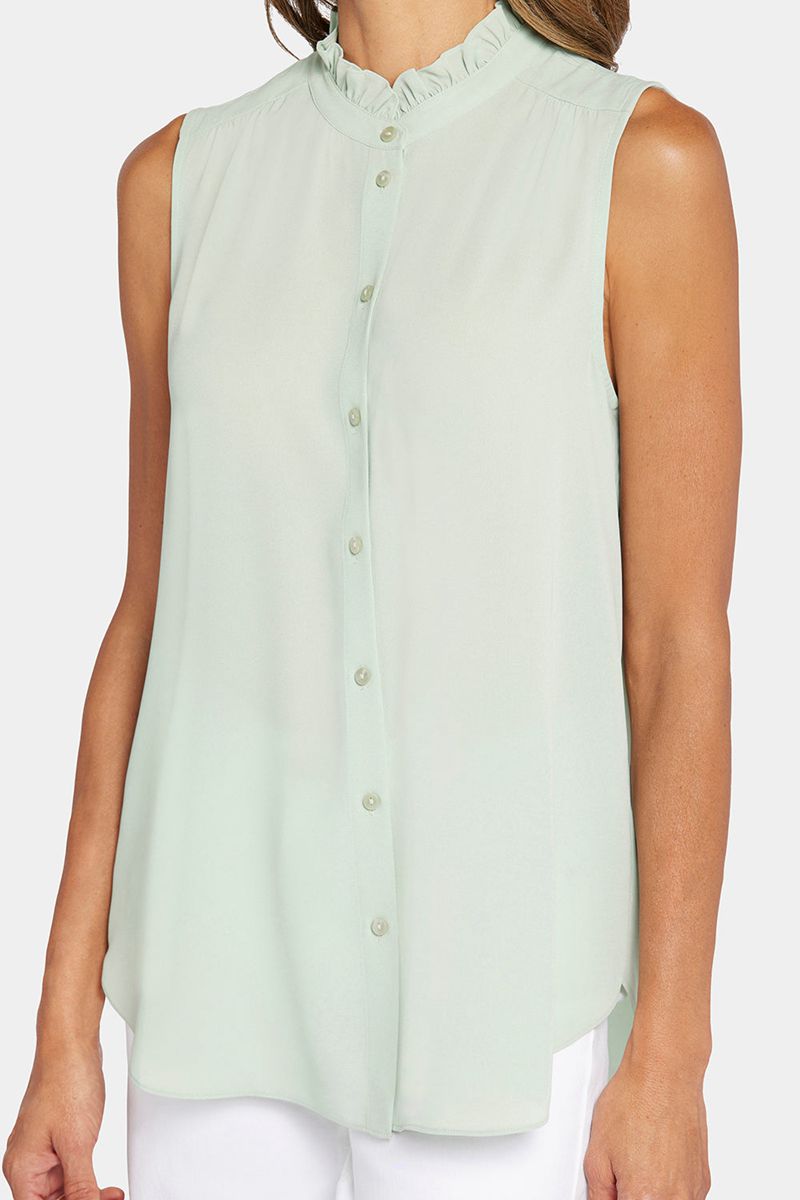 Green Women's NYDJ Sleeveless Ruffle Neck Blouse | NZ 357EXOJVM