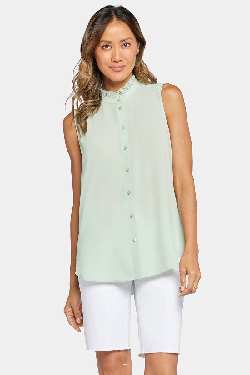 Green Women\'s NYDJ Sleeveless Ruffle Neck Blouse | NZ 357EXOJVM