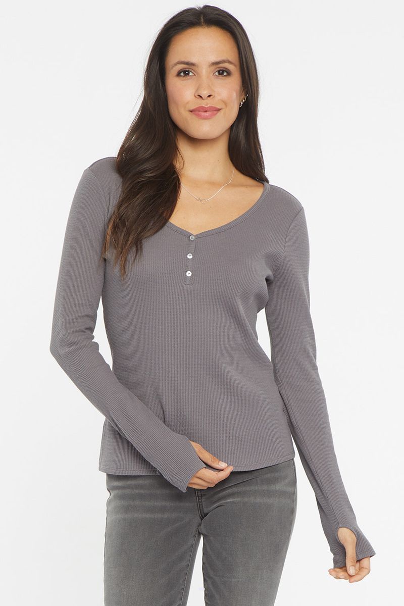 Grey Women's NYDJ Long Sleeved Henley Shirts | NZ 269NDOEIB