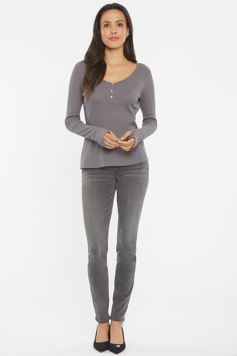 Grey Women's NYDJ Long Sleeved Henley Shirts | NZ 269NDOEIB