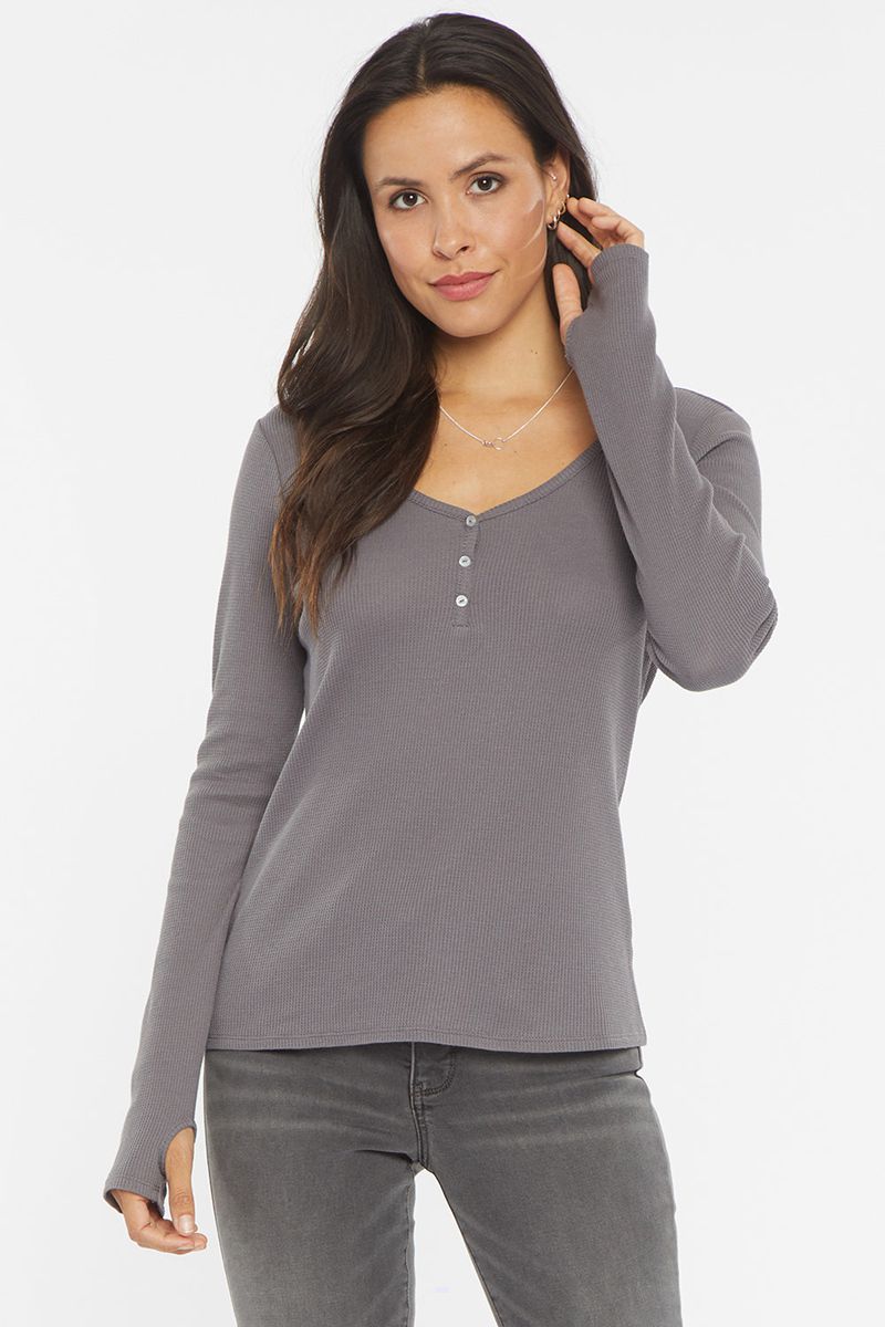 Grey Women\'s NYDJ Long Sleeved Henley Shirts | NZ 269NDOEIB