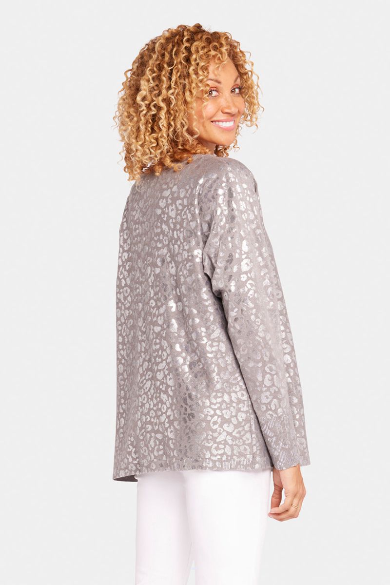 Grey Women's NYDJ Metallic Cheetah Print Sweaters | NZ 925OGDZXT