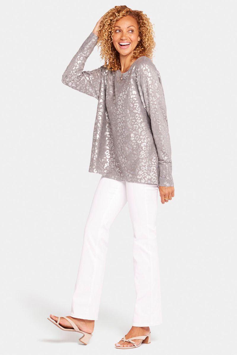 Grey Women's NYDJ Metallic Cheetah Print Sweaters | NZ 925OGDZXT