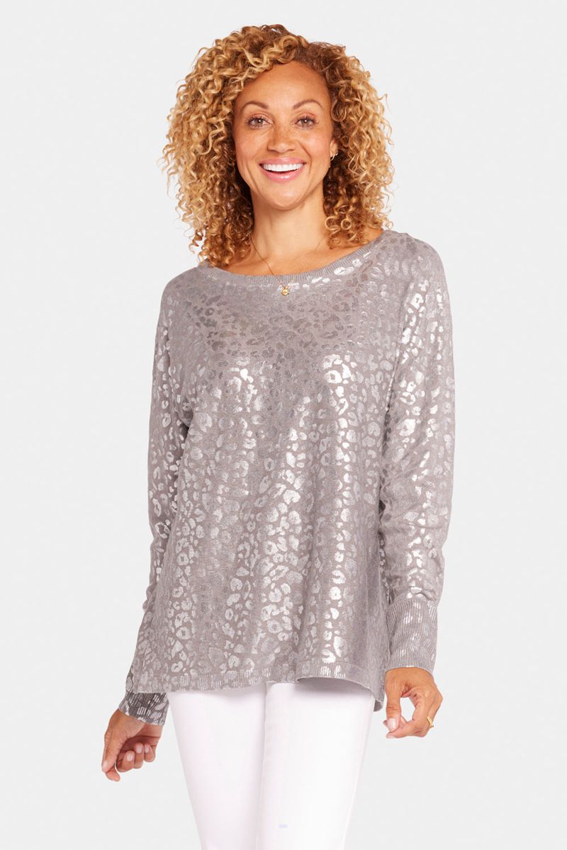 Grey Women's NYDJ Metallic Cheetah Print Sweaters | NZ 925OGDZXT