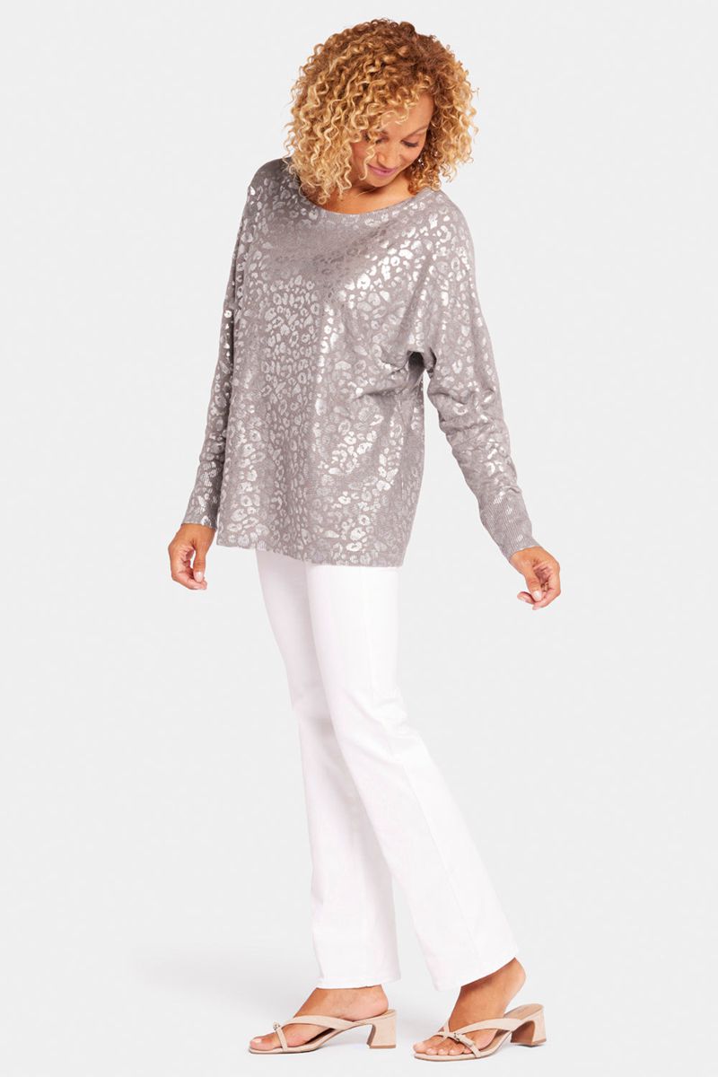 Grey Women's NYDJ Metallic Cheetah Print Sweaters | NZ 925OGDZXT