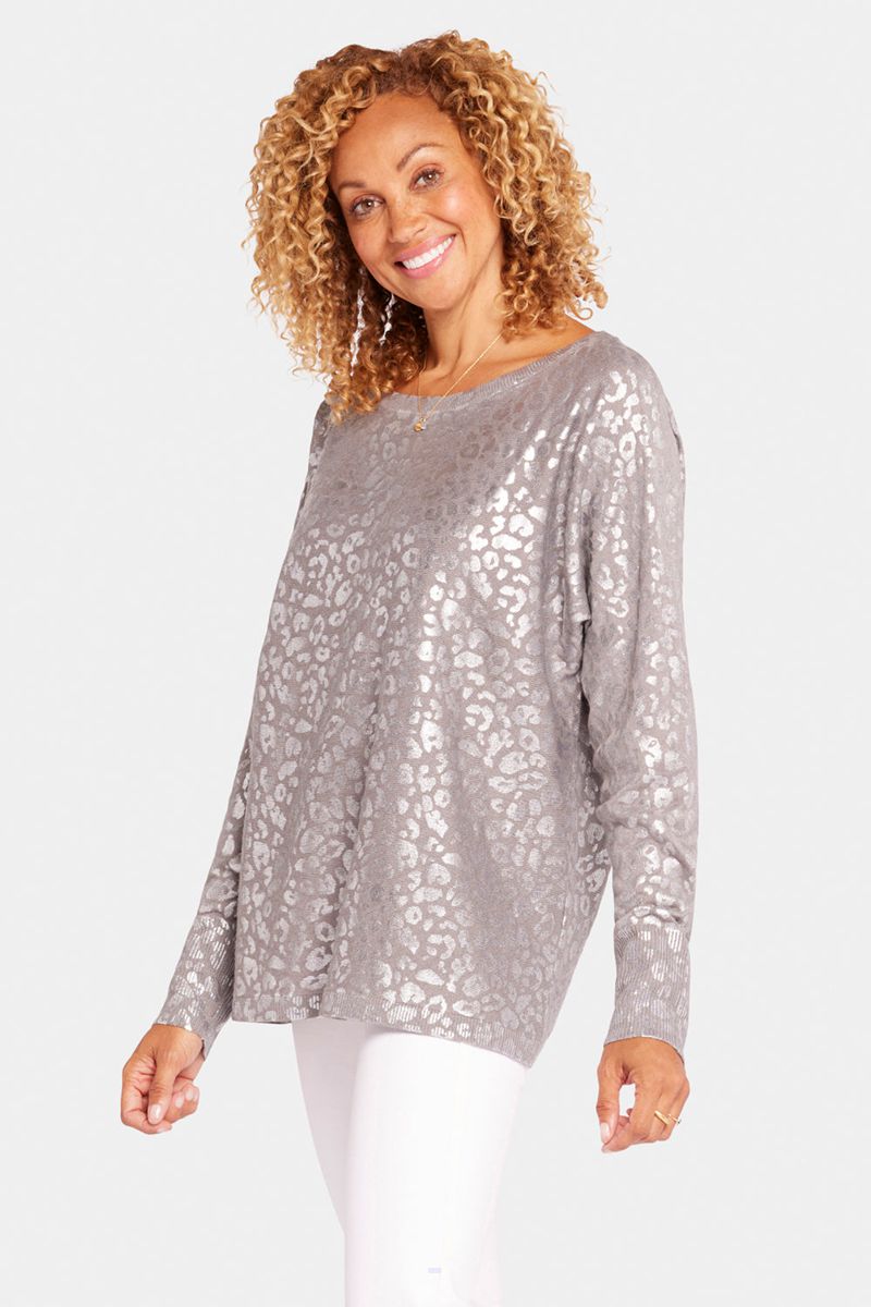 Grey Women\'s NYDJ Metallic Cheetah Print Sweaters | NZ 925OGDZXT