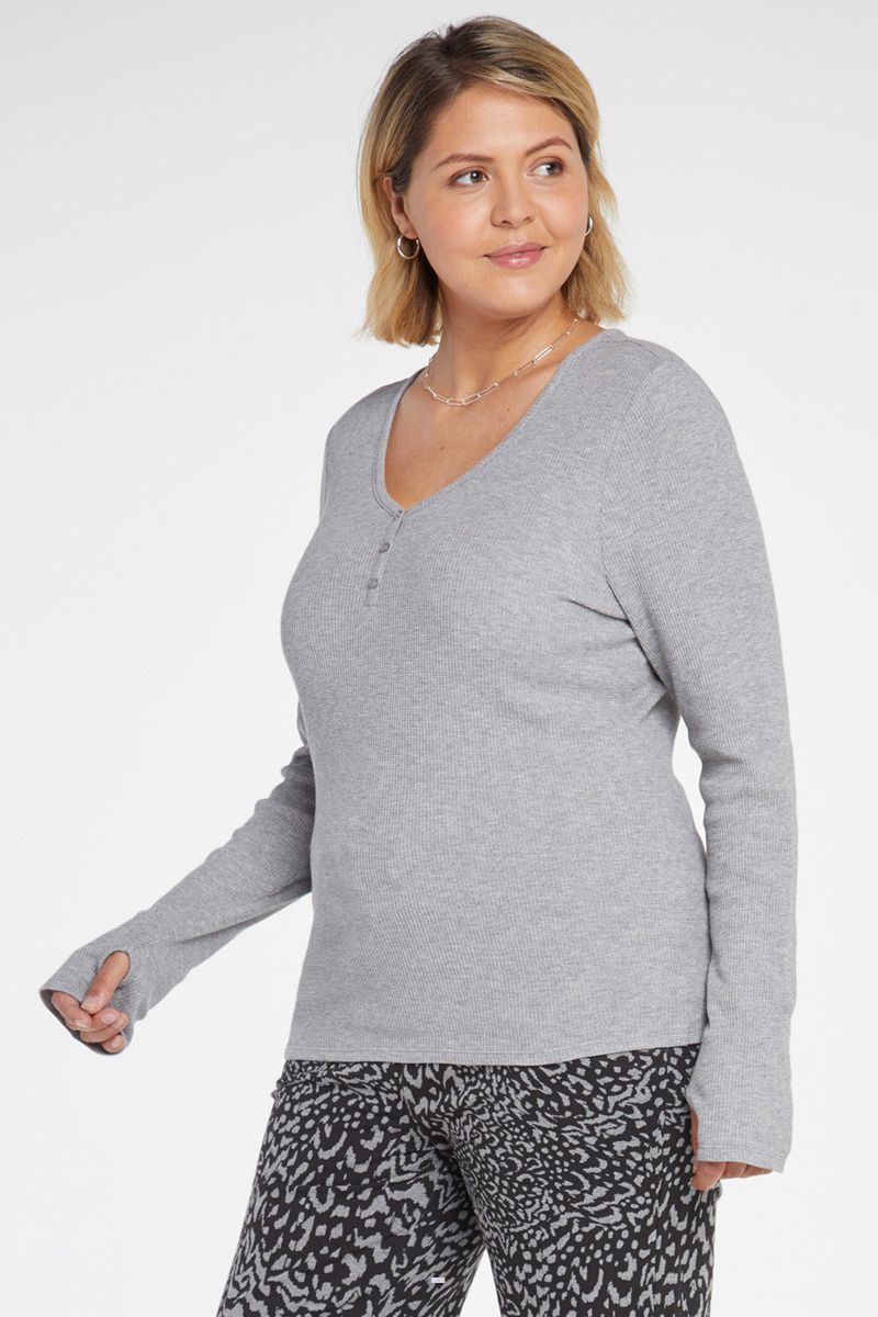 Grey Women's NYDJ Plus Long Sleeved Henley Shirts | NZ 056NTBVSL