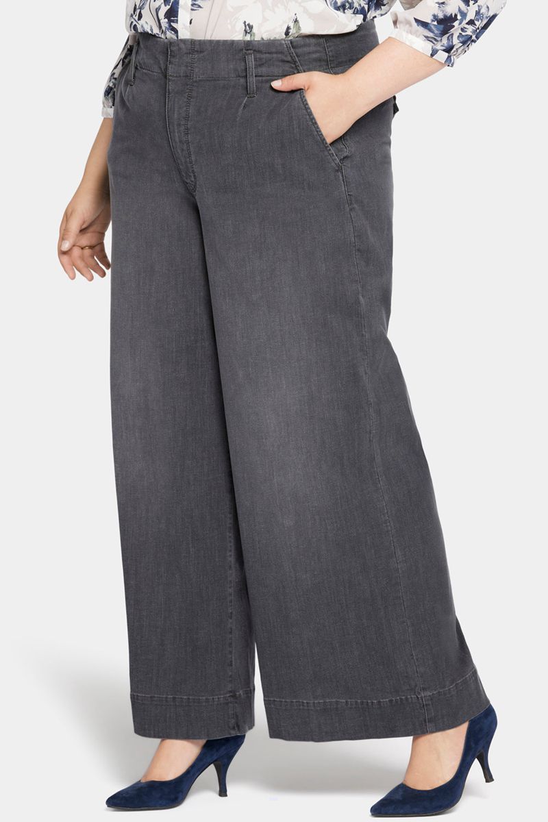 Grey Women's NYDJ Plus Mona Wide Leg Trouser Jeans | NZ 541HBAWKD