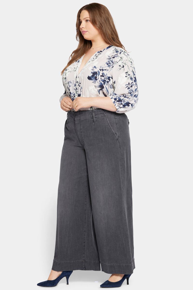 Grey Women's NYDJ Plus Mona Wide Leg Trouser Jeans | NZ 541HBAWKD