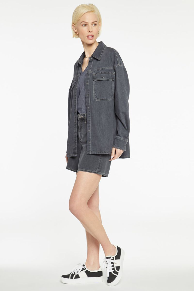 Grey Women's NYDJ Relaxed Shacket Jackets | NZ 621CXUAQZ