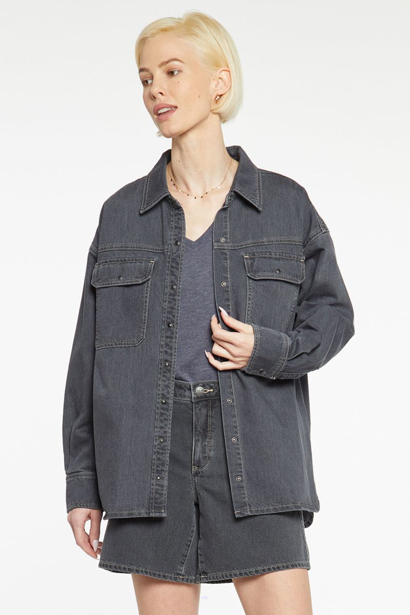 Grey Women's NYDJ Relaxed Shacket Jackets | NZ 621CXUAQZ