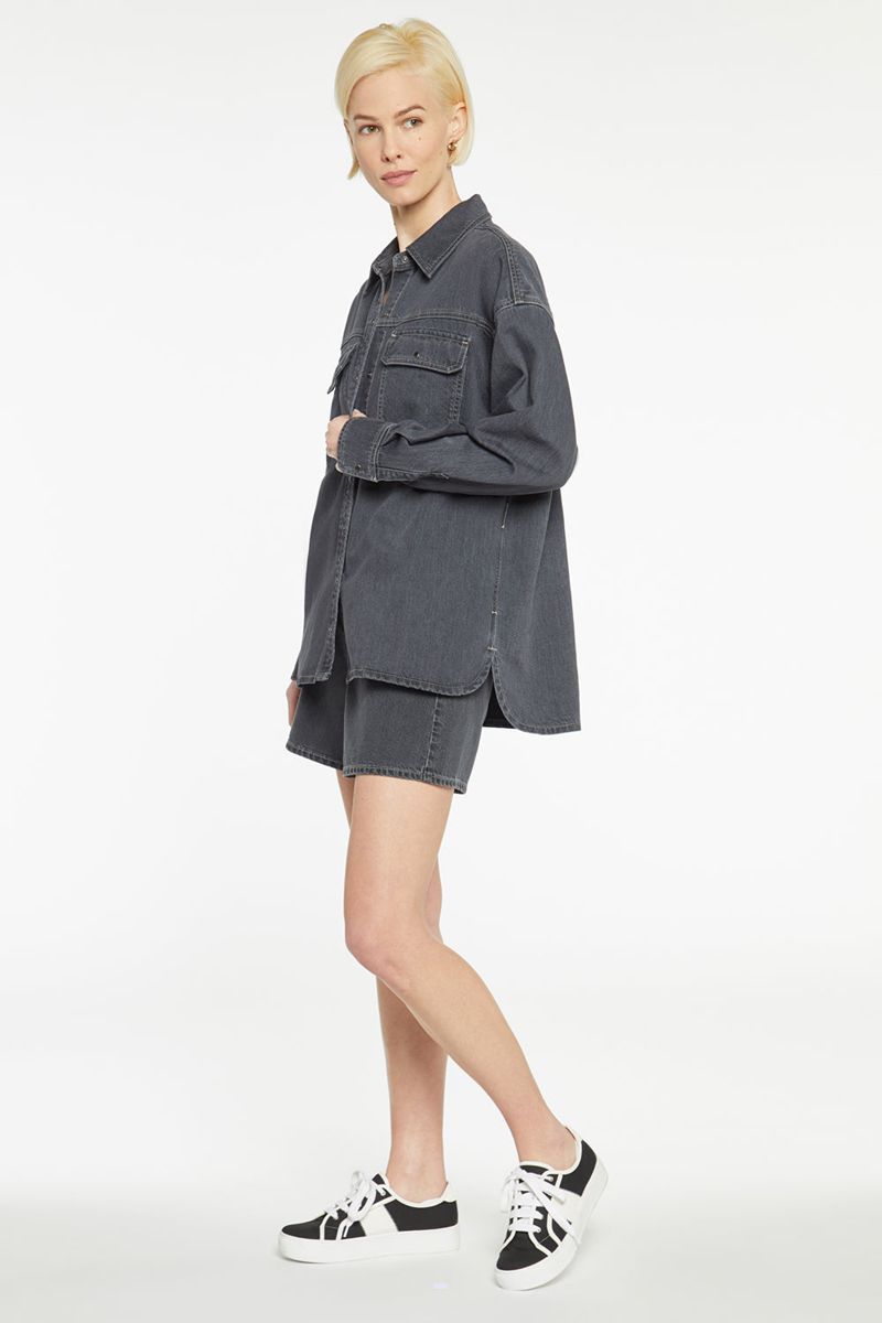 Grey Women's NYDJ Relaxed Shacket Jackets | NZ 621CXUAQZ