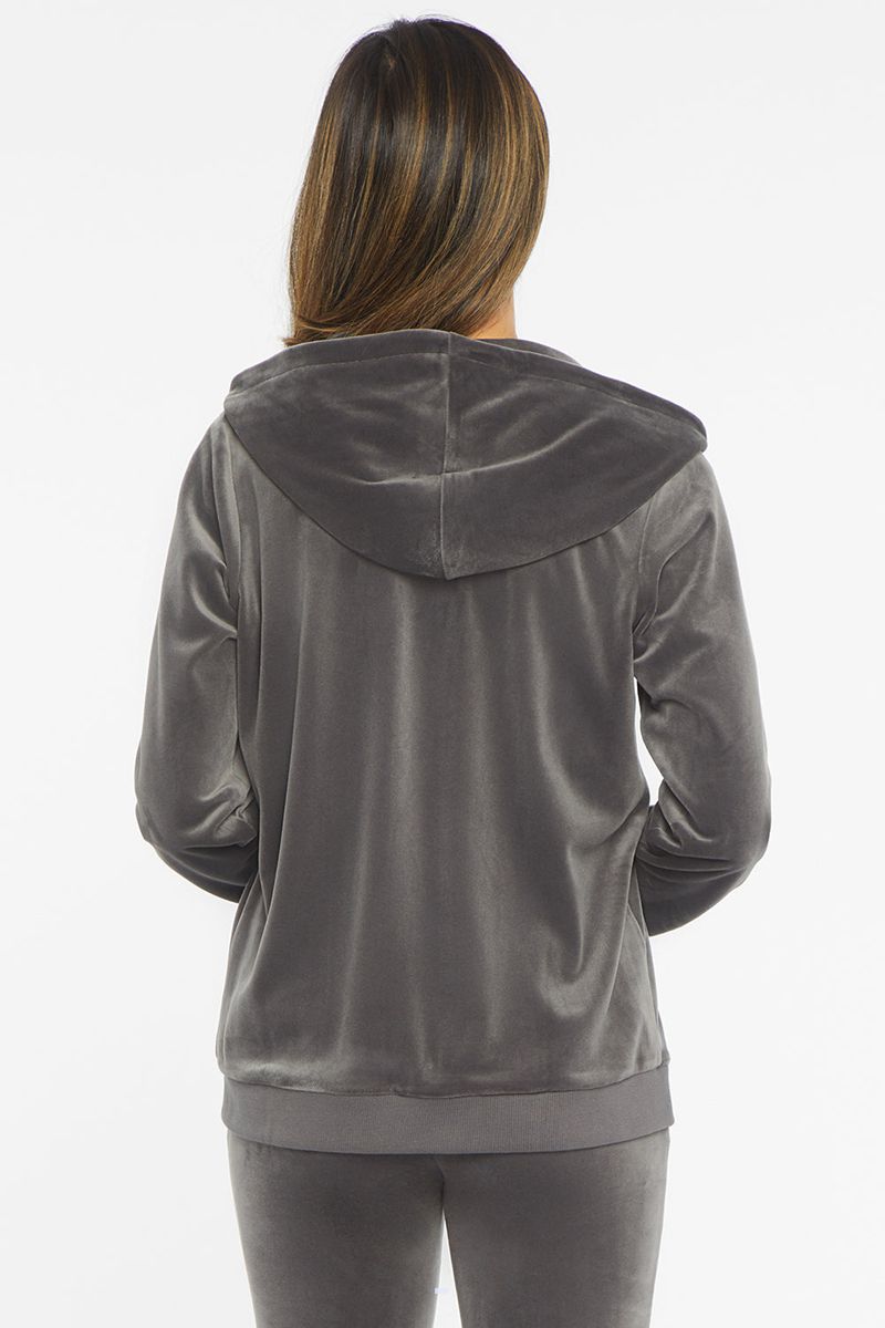 Grey Women's NYDJ Velour Zip Front Hoodie | NZ 491DSXMIN