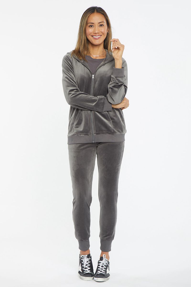 Grey Women's NYDJ Velour Zip Front Hoodie | NZ 491DSXMIN