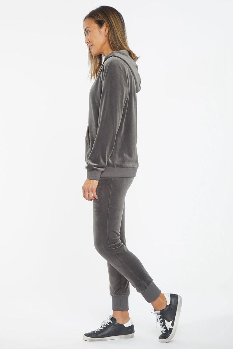 Grey Women's NYDJ Velour Zip Front Hoodie | NZ 491DSXMIN