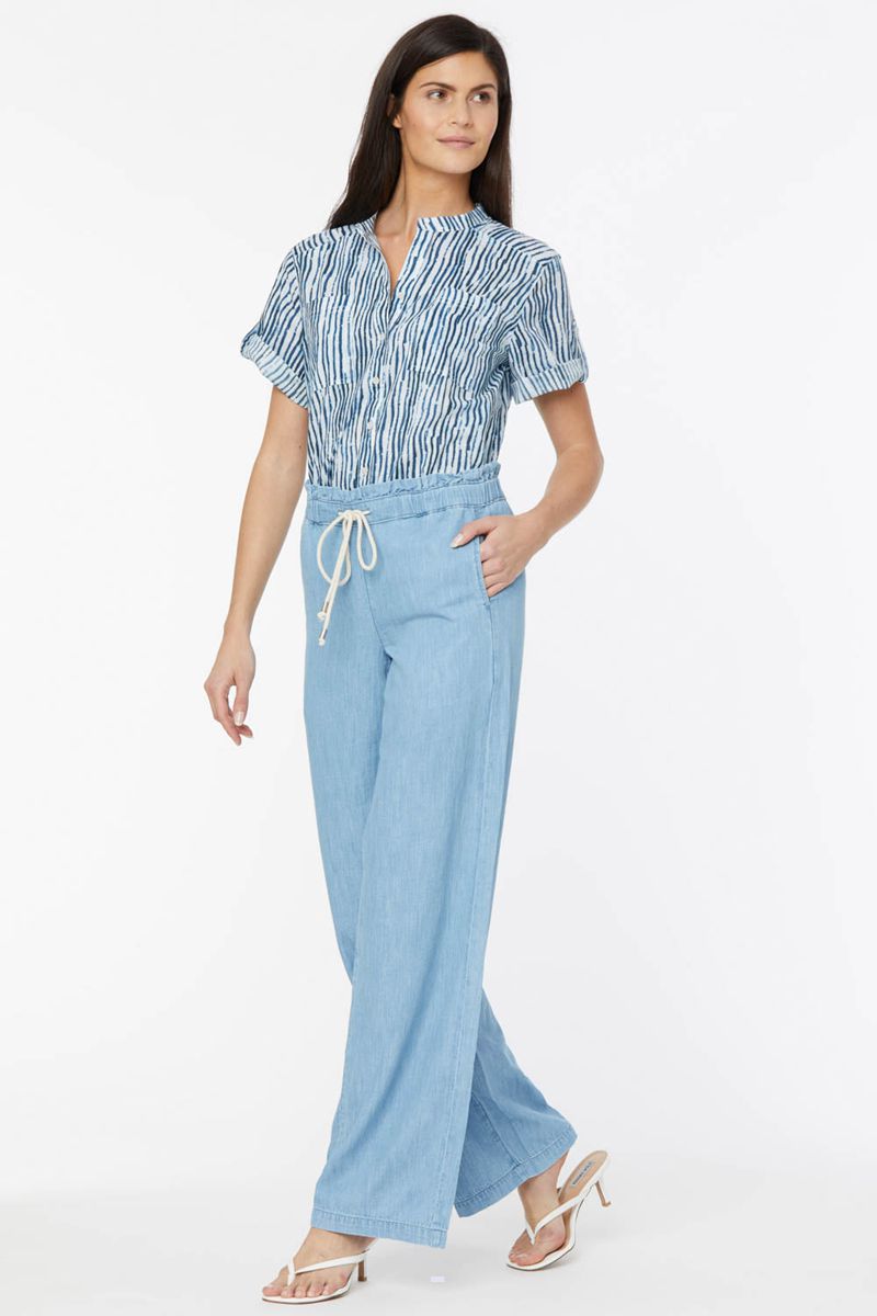 Light Blue Women's NYDJ Chambray Wide Leg Pants | NZ 964FUTSGB