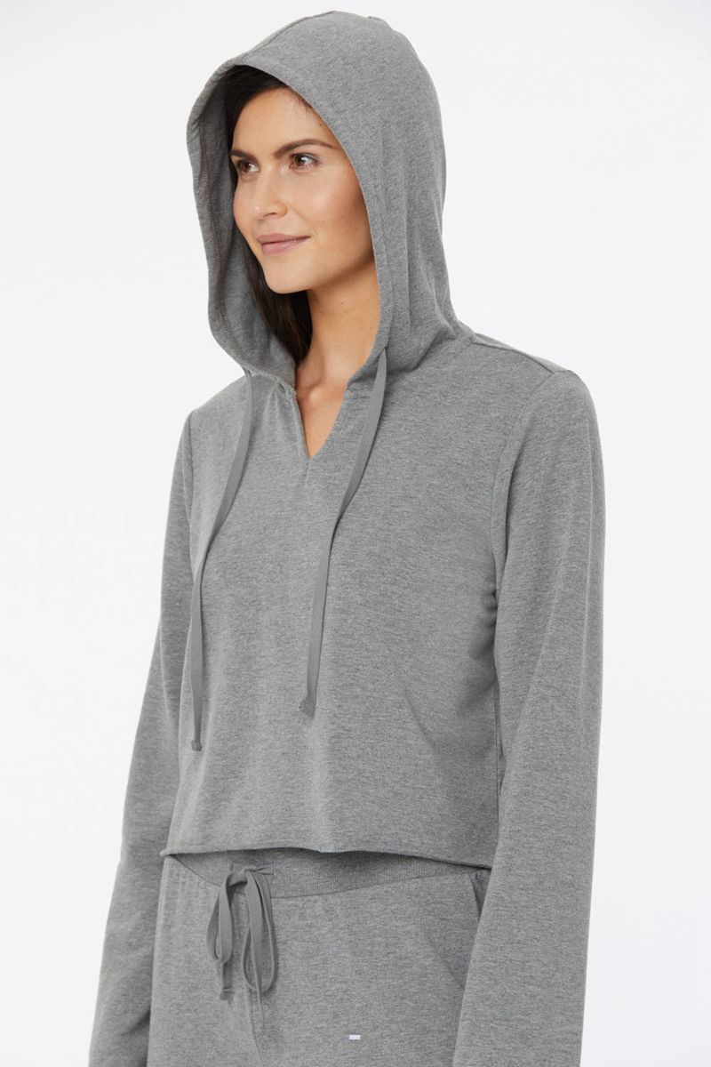 Light Grey Women's NYDJ Cropped Pullover Hoodie | NZ 017LQHAIN