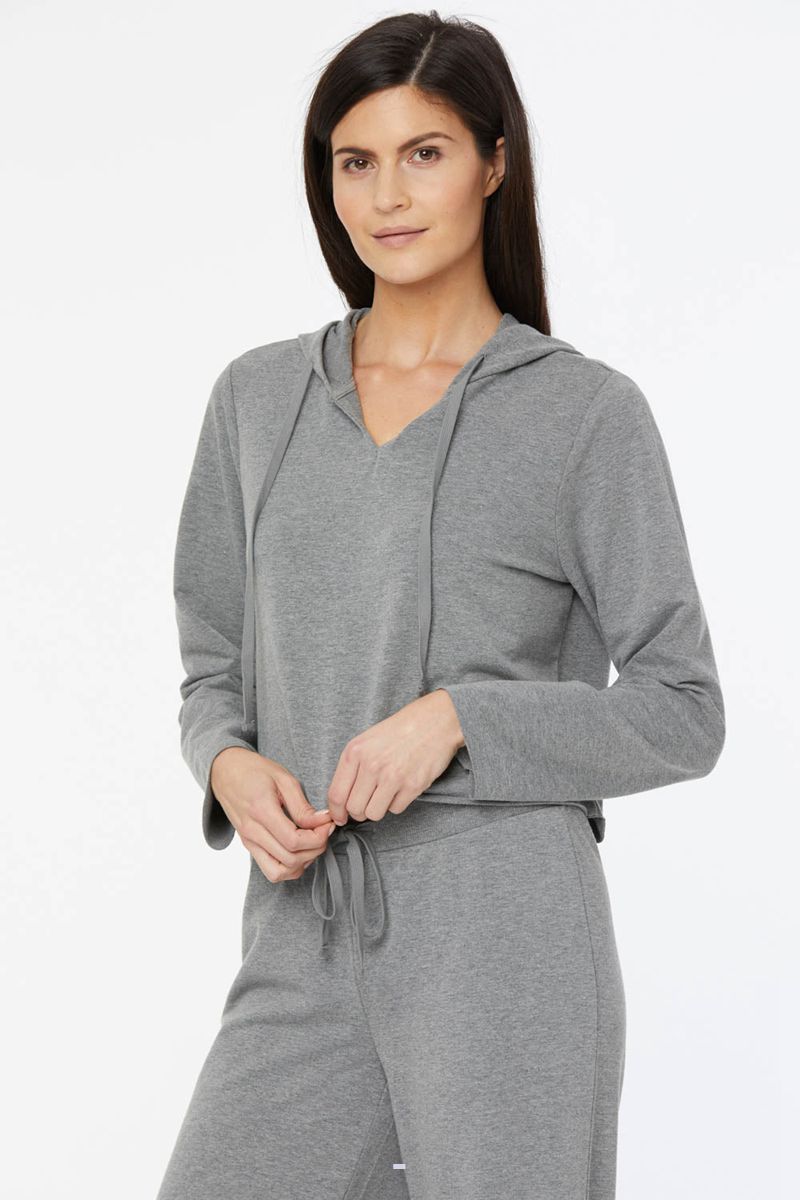 Light Grey Women\'s NYDJ Cropped Pullover Hoodie | NZ 017LQHAIN