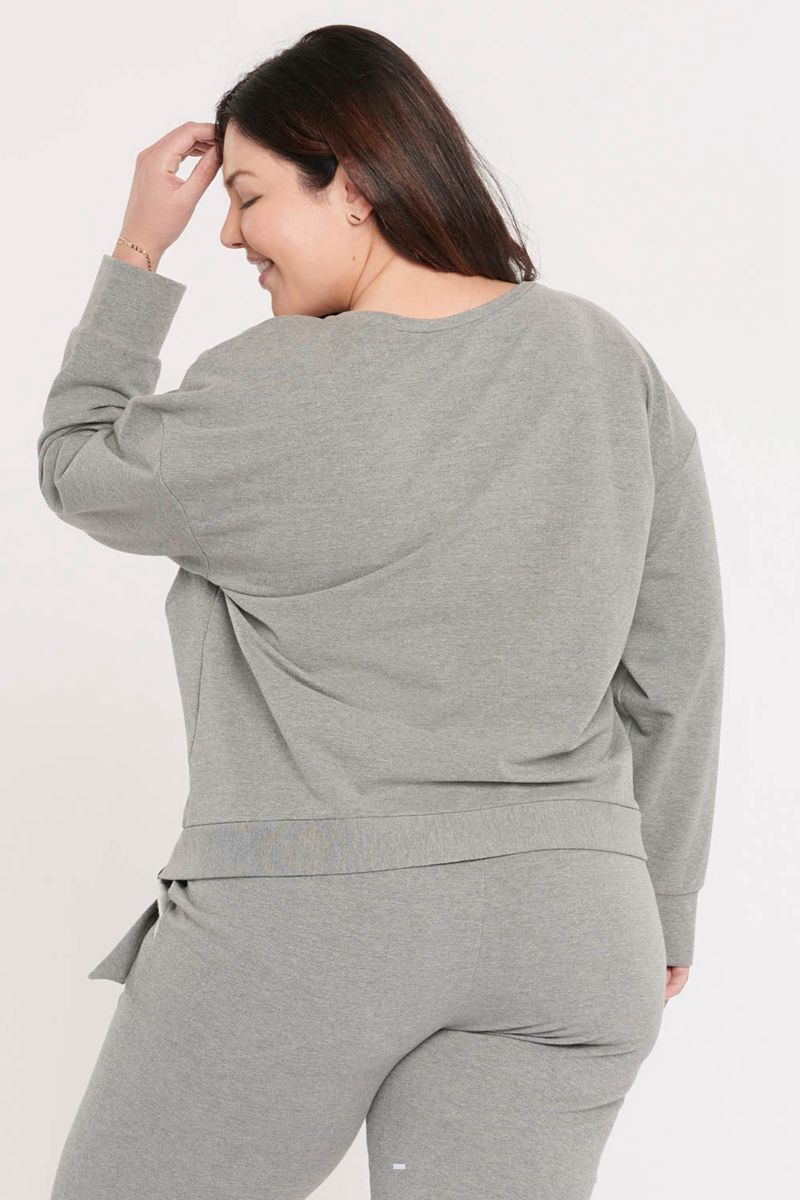 Light Grey Women's NYDJ Plus Tie Front Sweatshirts | NZ 148NQOMRJ