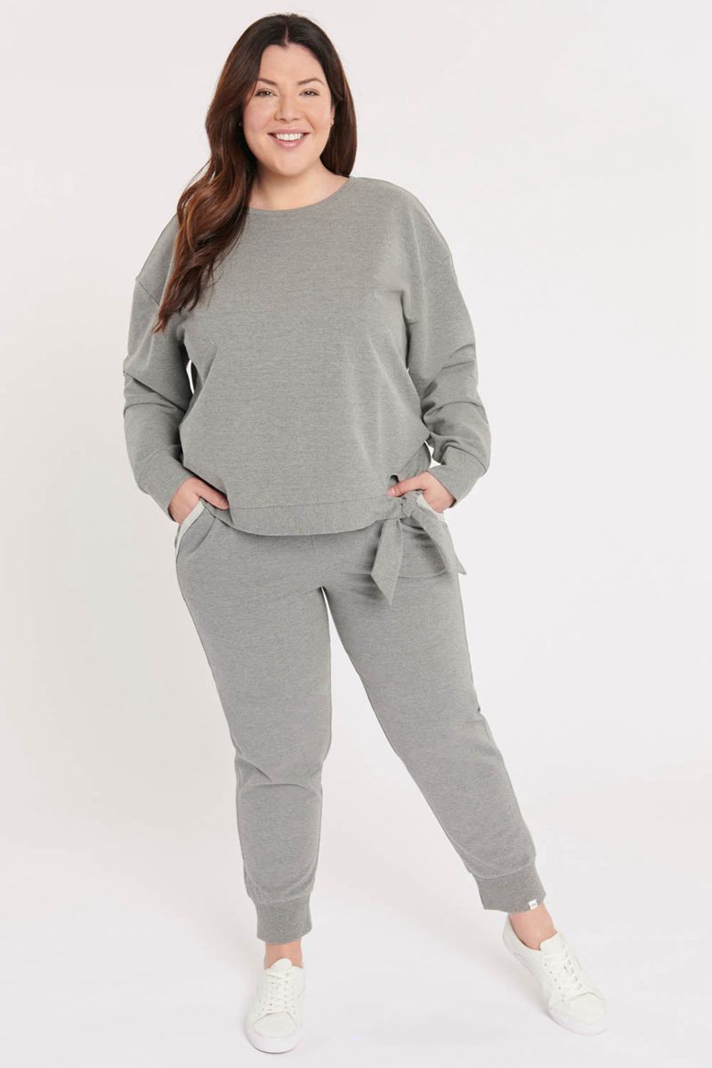 Light Grey Women's NYDJ Plus Tie Front Sweatshirts | NZ 148NQOMRJ