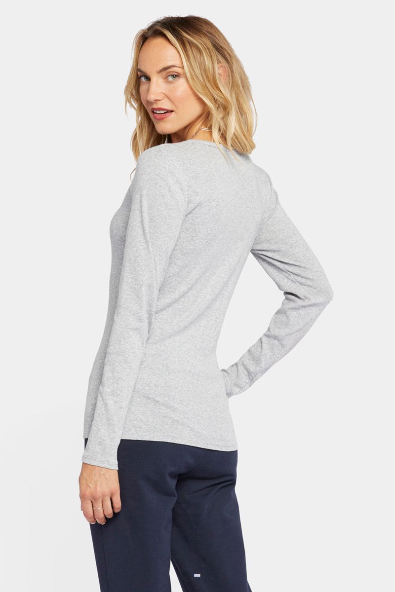 Light Grey Women's NYDJ Ribbed Long Sleeved Henley Shirts | NZ 819LIPFRN