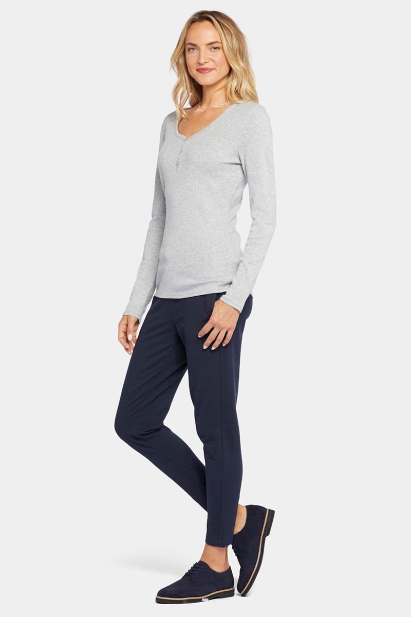 Light Grey Women's NYDJ Ribbed Long Sleeved Henley Shirts | NZ 819LIPFRN