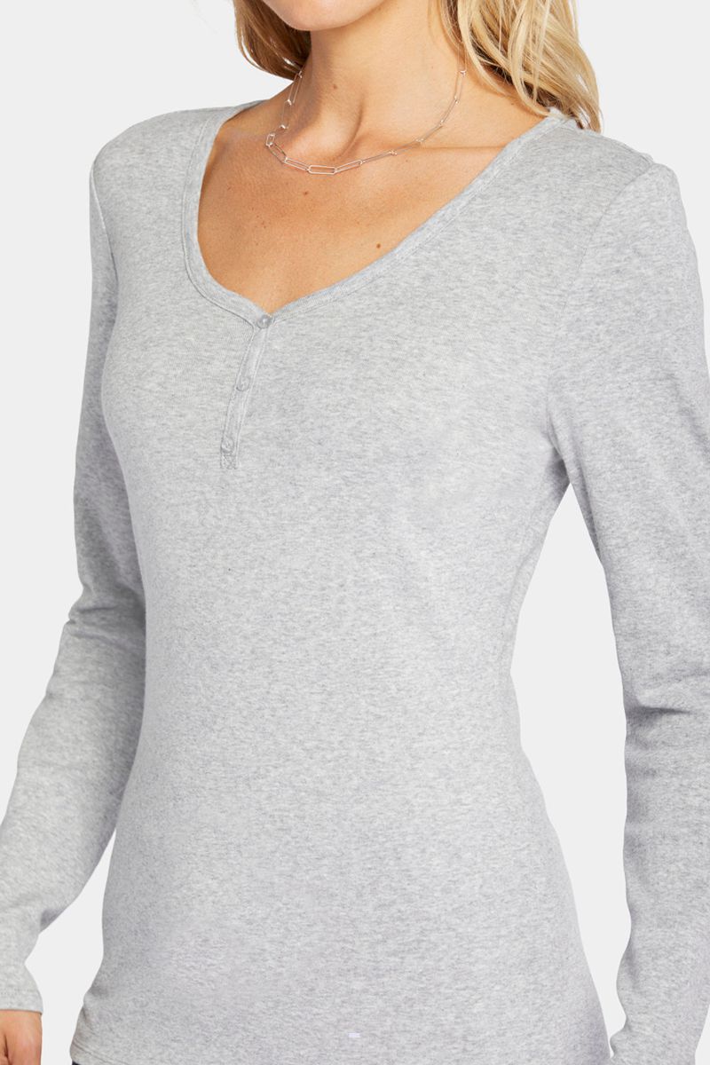 Light Grey Women's NYDJ Ribbed Long Sleeved Henley Shirts | NZ 819LIPFRN