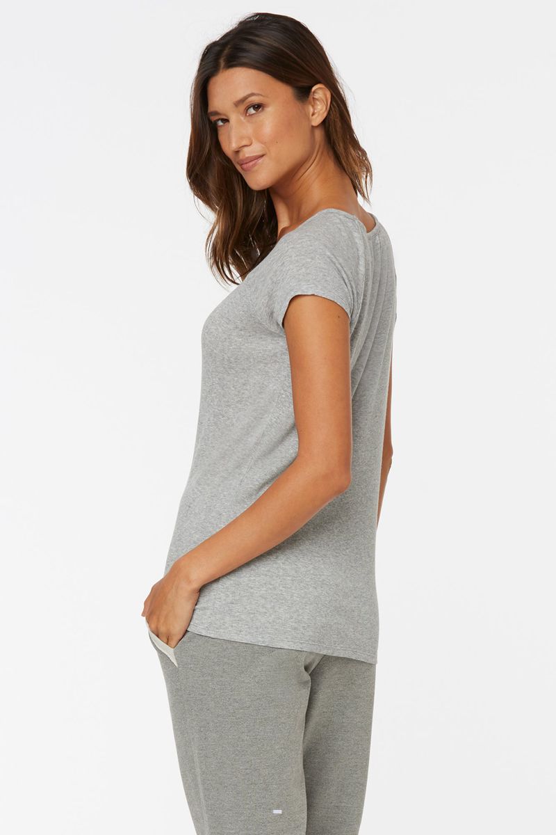 Light Grey Women's NYDJ Ribbed Raglan Crewneck T-Shirts | NZ 821VGXUAS