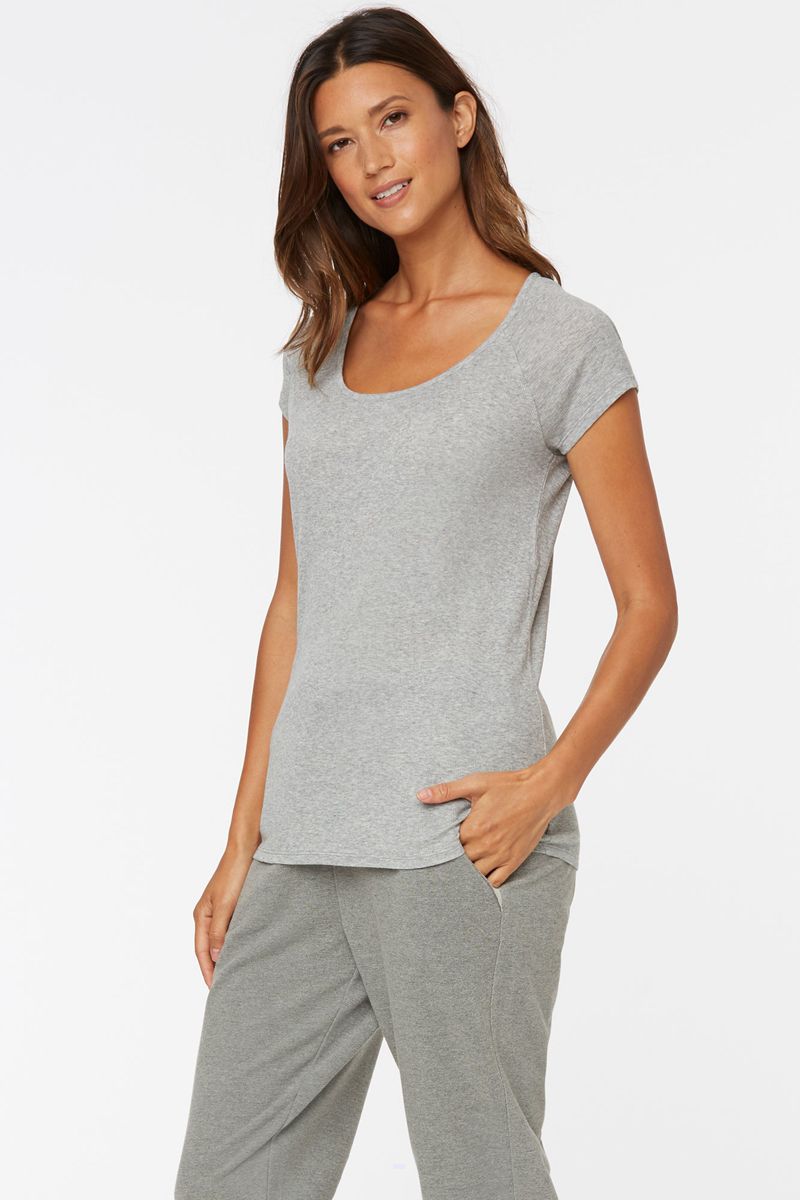 Light Grey Women's NYDJ Ribbed Raglan Crewneck T-Shirts | NZ 821VGXUAS