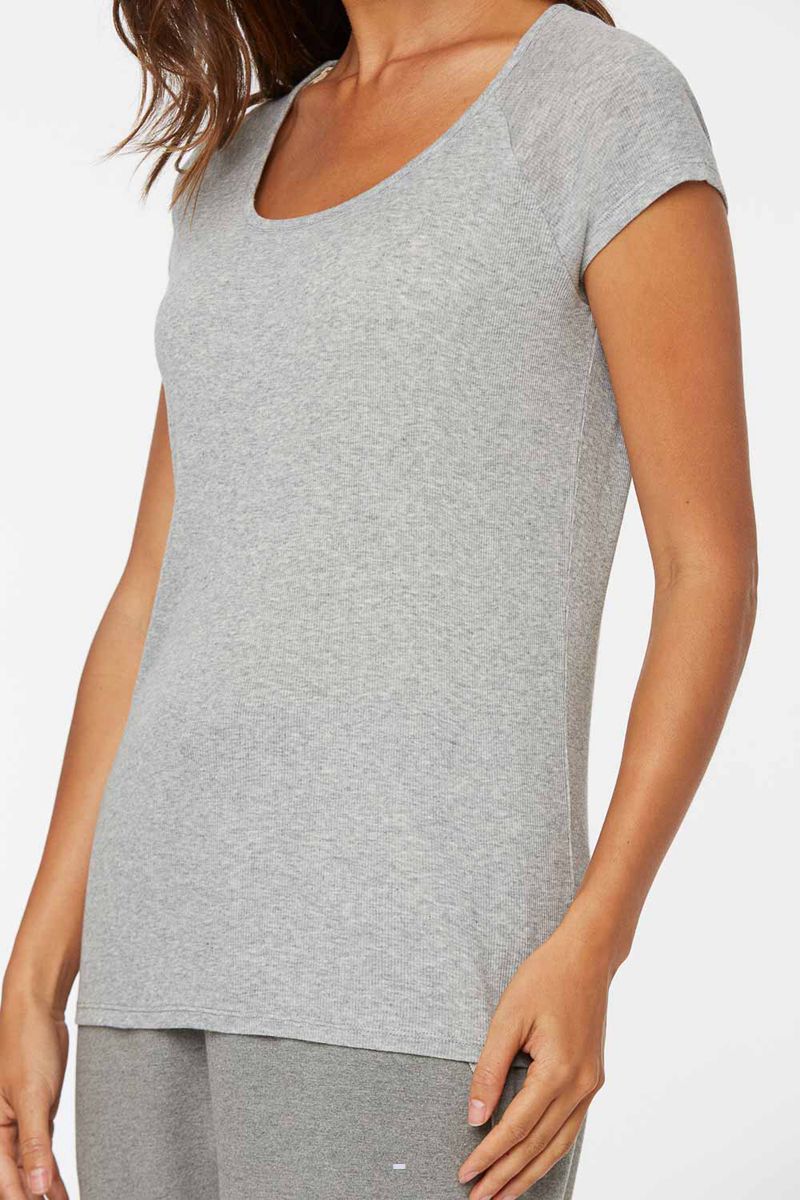 Light Grey Women's NYDJ Ribbed Raglan Crewneck T-Shirts | NZ 821VGXUAS