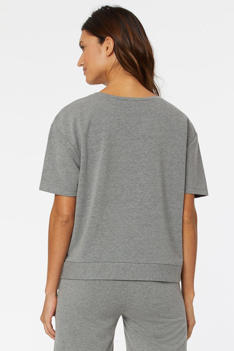 Light Grey Women's NYDJ Short Sleeved Tie Front Sweatshirts | NZ 532OHQBDU