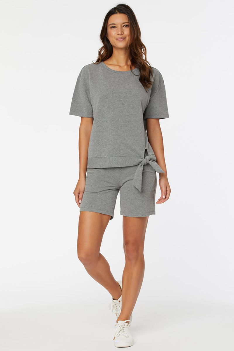 Light Grey Women's NYDJ Short Sleeved Tie Front Sweatshirts | NZ 532OHQBDU